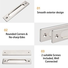 4 PCS 180mm Rectangular Recessed Sliding Door Handle Brushed Steel Flush