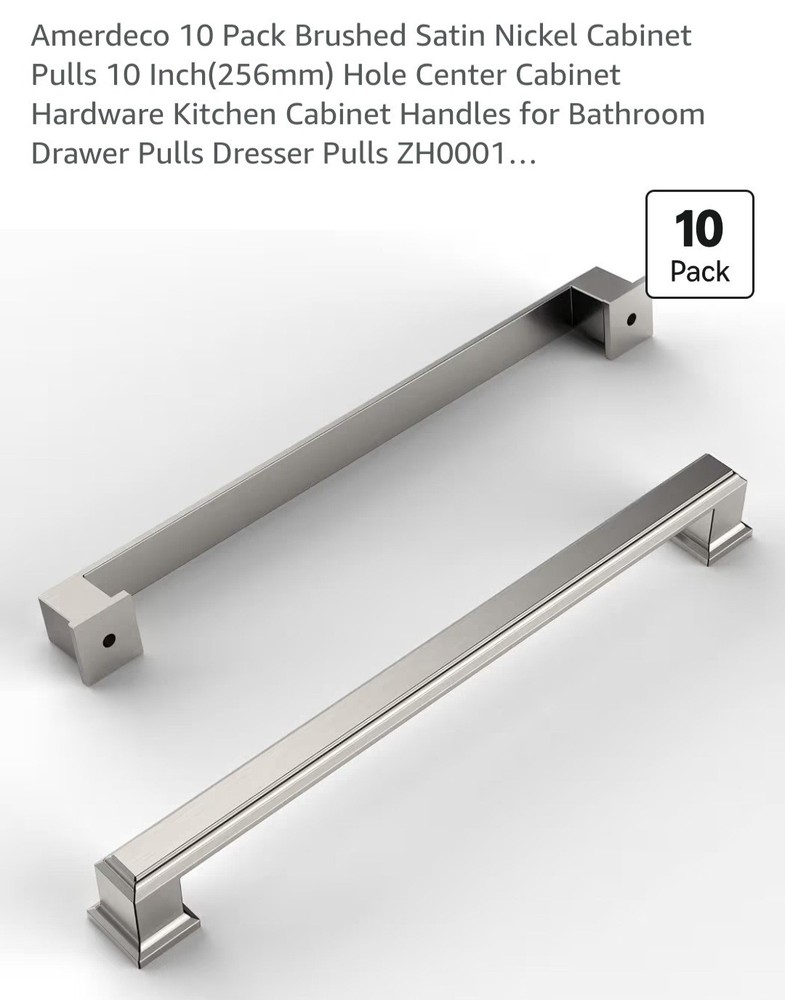 Amerdeco 10 Pack Cabinet Pulls 11 Inch Brushed Satin Nickel Drawer Handles