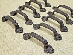 10 Rustic Cabinet Handle Cast Iron Drawer Pull Door Antique Style 5 1/2″ Cabin