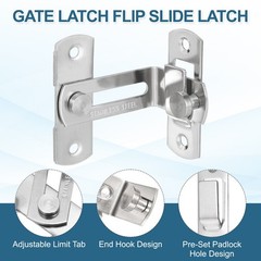 Barn Door Latch, (2.4″x1″, Silver) (2 Set ), 90 Degree Flip Sliding Gate Latch
