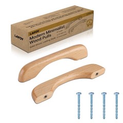 3.75 Inch (96mm) Hole Centers Solid Beech Wood Cabinet Handle, Natural Wooden…