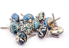 20 Ornate Aqua Blue Green Assorted Colour Floral Ceramic Knobs for Cabinets & Cu