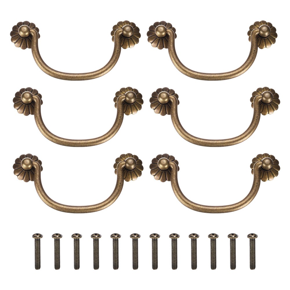 6Pcs, 3.15″ Brass Drawer Pulls and Knobs w/ Double Mounting Holes Bronze