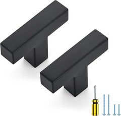 Set of 3 Easy Install Matte Black Square Handles for Cabinets & Drawers