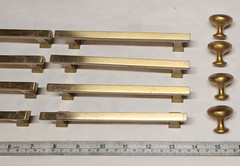 Lot of (8) Gold Square Brushed Satin Brass Cabinet Handles Pulls with (4) Knobs