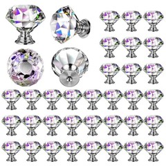 Diamond Clear Crystal Knobs, 32 Pcs 30mm Drawer Knobs for Cabinets & Dressers,