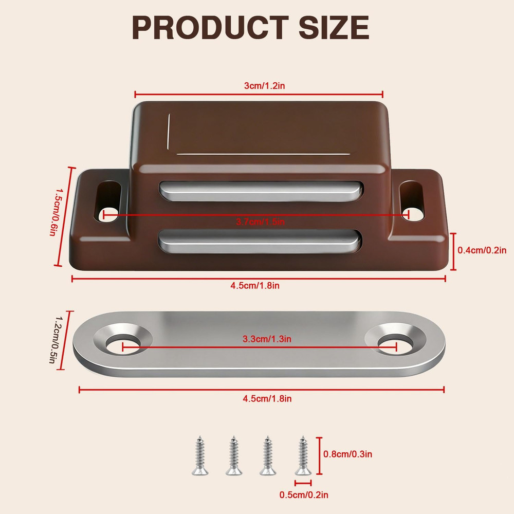 Brown Magnetic Cabinet Latch – 12 Pack for Doors, Drawers & Shutters