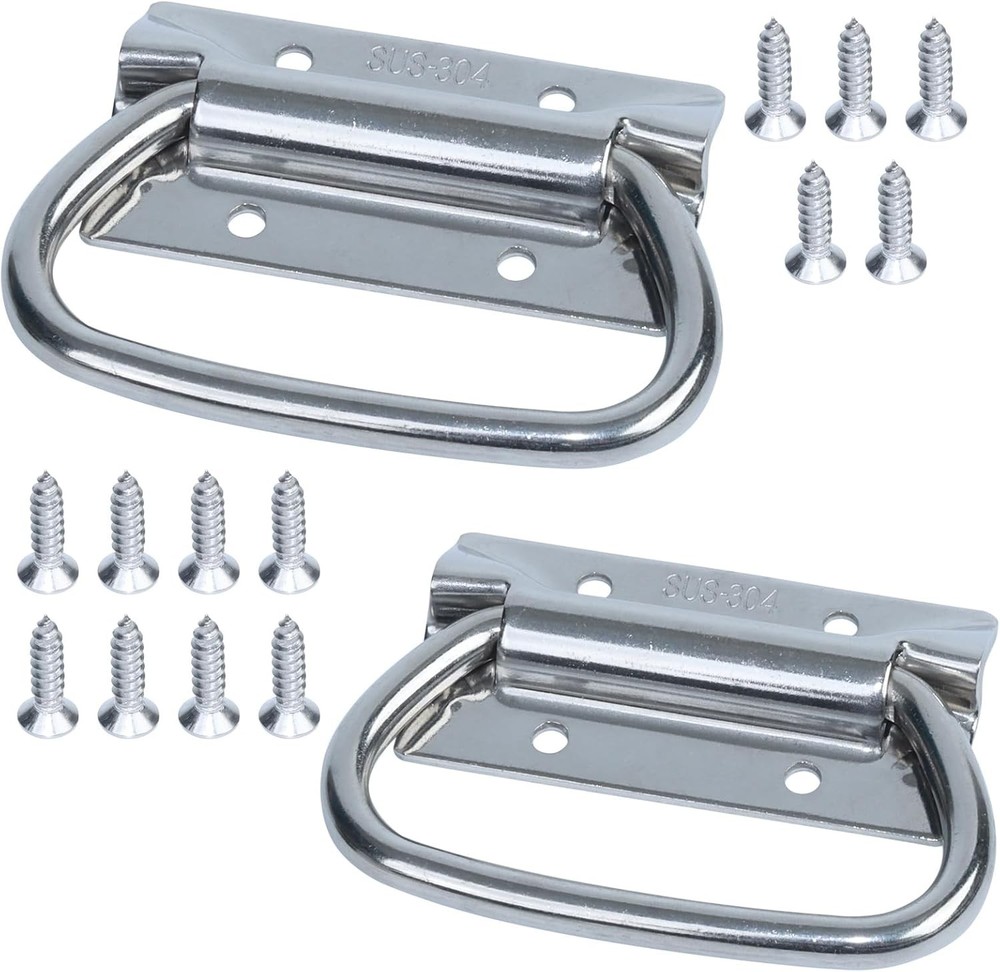 2 Pack Heavy Duty Chest Handles 304 Stainless Steel Box Handle Pulls Silver Tone