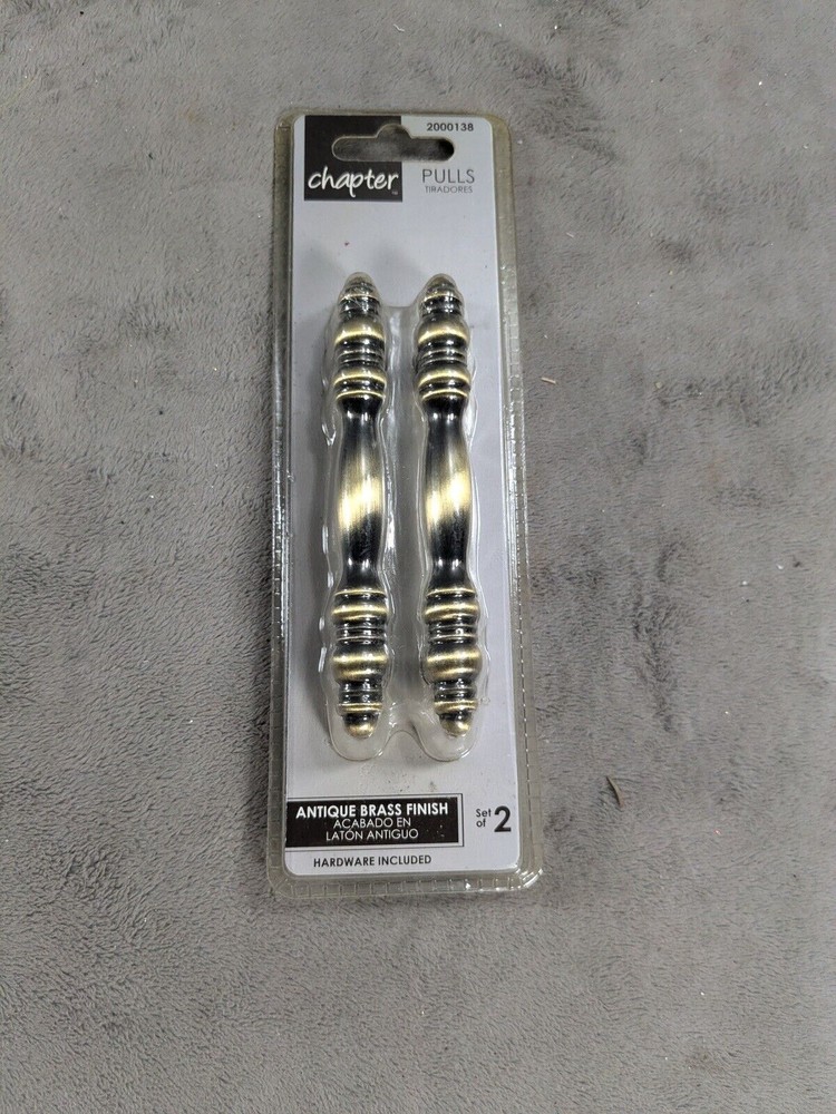 Vintage Set of 2 Chapter Brushed Brass Cabinet Pull Handles 2000138