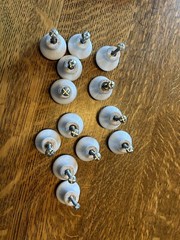 13 Vintage White Porcelain Oval Cabinet Drawer Knobs Pulls Approx. 1 X1.5 In.