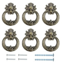 6PCS Vintage Bronze Drawer Ring Pulls, Antique Single Hole Pull Handles, Round