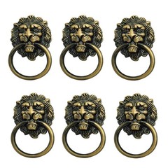 6 Pack Lion Head Knob Pull Handles with Ring for Dresser Drawer Cabinet 1.57 X 2