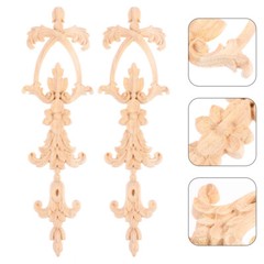 2PCS wood carved applique flower door applique Door Applique Decor Long Wood