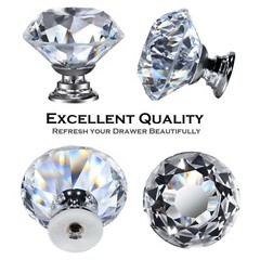 10Pcs Crystal Glass Cabinet Knob Diamond Shape 30mm Drawer Cupboard Handle Pull