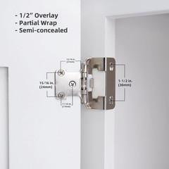 50 Pack 1/2″ Overlay Brushed Nickel Cabinet Hinges for Cabinet Doors (25 Pairs)