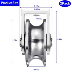 2-Pack 2″ Stainless Steel U-Groove Pulley Wheel, Heavy Duty Caster Wheel Trac…