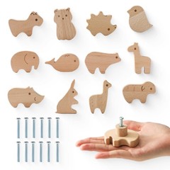 12 Sets Wooden Animal Cabinet Drawer Pulls, Decorative Wild Knob Furniture Kit