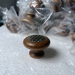 Set of 22 Redwood Cabinet Knobs with Brass Center – Rustic Vintage Style Pulls