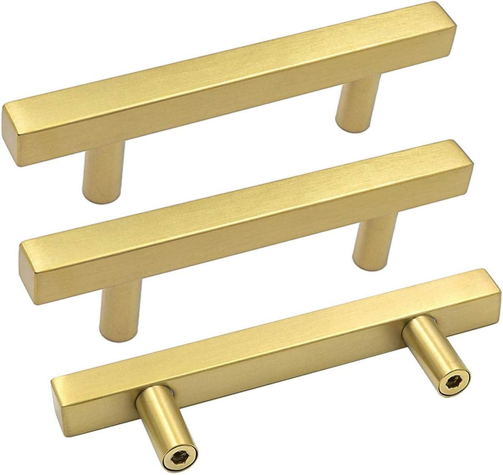 Goldenwarm 5 Pack Gold Cabinet Handles 3 Inches Brushed Brass Drawer Pulls for