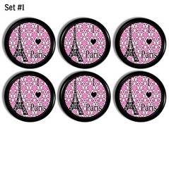 Paris Pink Damask Cabinet Knobs – Eiffel Tower & Poodle Drawer Pulls, 4 or 6 pc