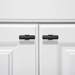 2 Pack Black Pulls, Single Hole Knobs for Cabinet Doors | T-Shape, Easy Installi