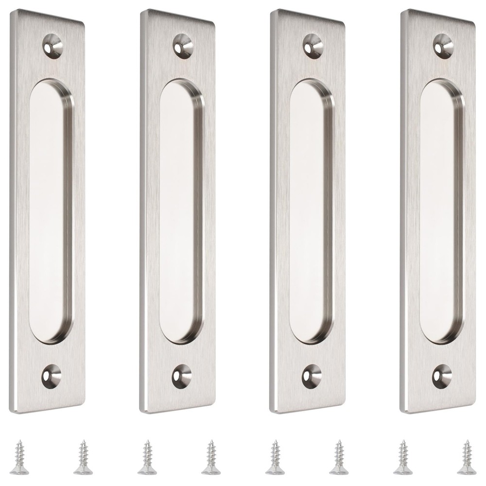 4 PCS 180mm Rectangular Recessed Sliding Door Handle Brushed Steel Flush