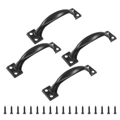 4 Pcs 4″ Metal Door Handles, Black Rustic Gate Handle, Curved Gate Pulls, Vin…