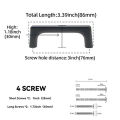 10 PCS 3 Inch 76mm Cabinet Pulls Matte Black Kitchen Drawer Hardware Solid