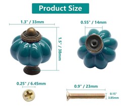 Seimneire 25pcs Teal Pumpkin Knobs, Vintage Ceramic Cabinet Knobs, Dresser Dr…