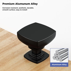 6 Pack Matte Black Cabinet Knobs Square Drawer Knob Modern Hardware Pulls