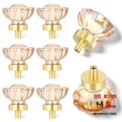 6 Pack Crystal Cabinet Knobs Drawer Knobs, 1.4″ Diameter Glass Handles, Flower