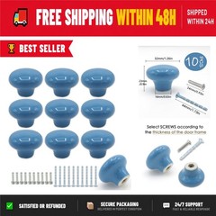 10 Pack Blue Ceramic Cabinet Knobs 1.26 Inch for Kitchen & Furniture