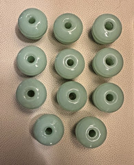 Jadeite Glass Molded Ribbed “Barrel” Knobs Lot of 11