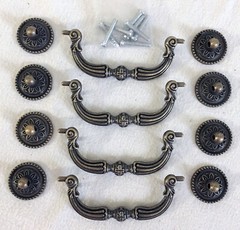 Set of 4 Tulead Vintage Cabinet/Dresser Drop Handles Bronze Hole Ctr 94mm/3.7″