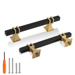 Redunest Cabinet Pulls Matte Black and Gold Cabinet Handles, 10 Pack 3-3/4 In…