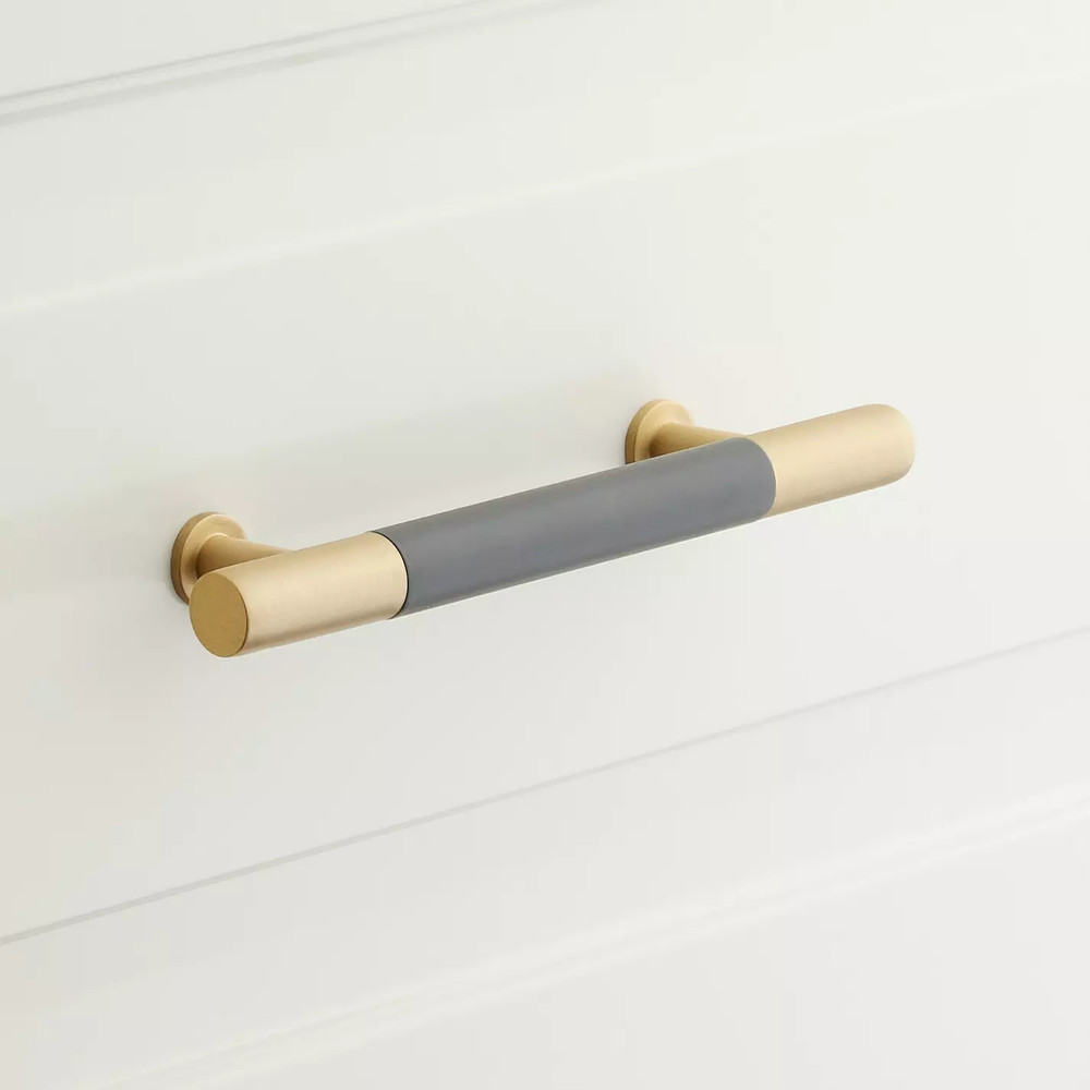 Signature Hardware 5-1/16″ Simbury Enamel & Brass Cabinet Pull. Foggy Haze
