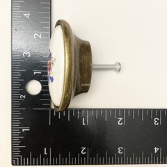 White Ceramic Floral Antique Brass Cabinet Door Drawer Pull Knob 2-1/4″ OVAL