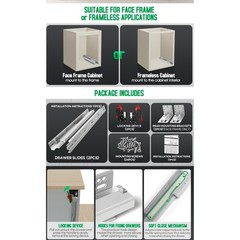 6 Pairs 21 Inch Soft Close Undermount Drawer Slides Full Extension Cabinet