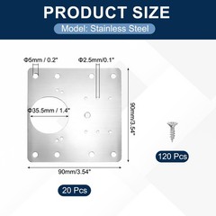 20Pcs Cabinet Hinge Repair Plate 90x90mm with Screws