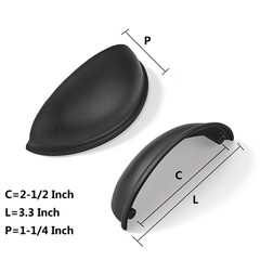 5 Pack 2-1/2 Inch Drawer Pulls Matte Black Cup Handles Kitchen Knobs 2.5 Center