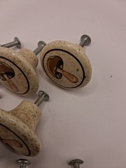 Vintage 70’s Japan Ceramic Mushroom Cabinet Knobs Set of 14 Cream Speckled 1.5”
