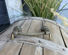 Antique Bronze Old World Hands Holding Cloth Linen Medieval Handle Drawer Pull