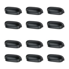 12 PCS 3.5 Inch Drawer Pulls Flat Black Cup Kitchen Hardware Hole Center 2.5