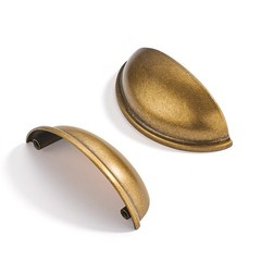 10 Pack Cabinet Cup Pulls, 3 76mm Hole Center, Antique Brass, Drawer Hardware