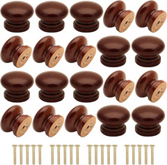 20Pcs Wood Dresser Knobs, Brown Mushroom Shape Wooden Furniture Cabinet Knobs Si