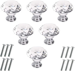 Akstore 6 Pcs Crystal Glass Cabinet Knobs 30Mm Diamond Shape Drawer Kitchen Cabi