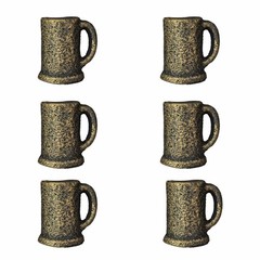 Antique Gold Finish Cast Iron Beer Mug Cabinet Knob Drawer Pulls Set of 6