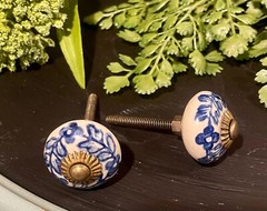 6: Antique Blue white Porcelain Ceramic Floral Drawer Cabinet Knobs Pulls 1.25″