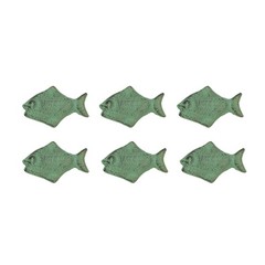 Set of 6 Verdigris Green Cast Iron Fish Drawer Pulls Decorative Cabinet Knobs