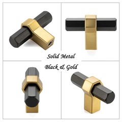 ASKANO T-bar Black and Brushed Gold Cabinet Knobs 2 Inch 10 Pack K1310